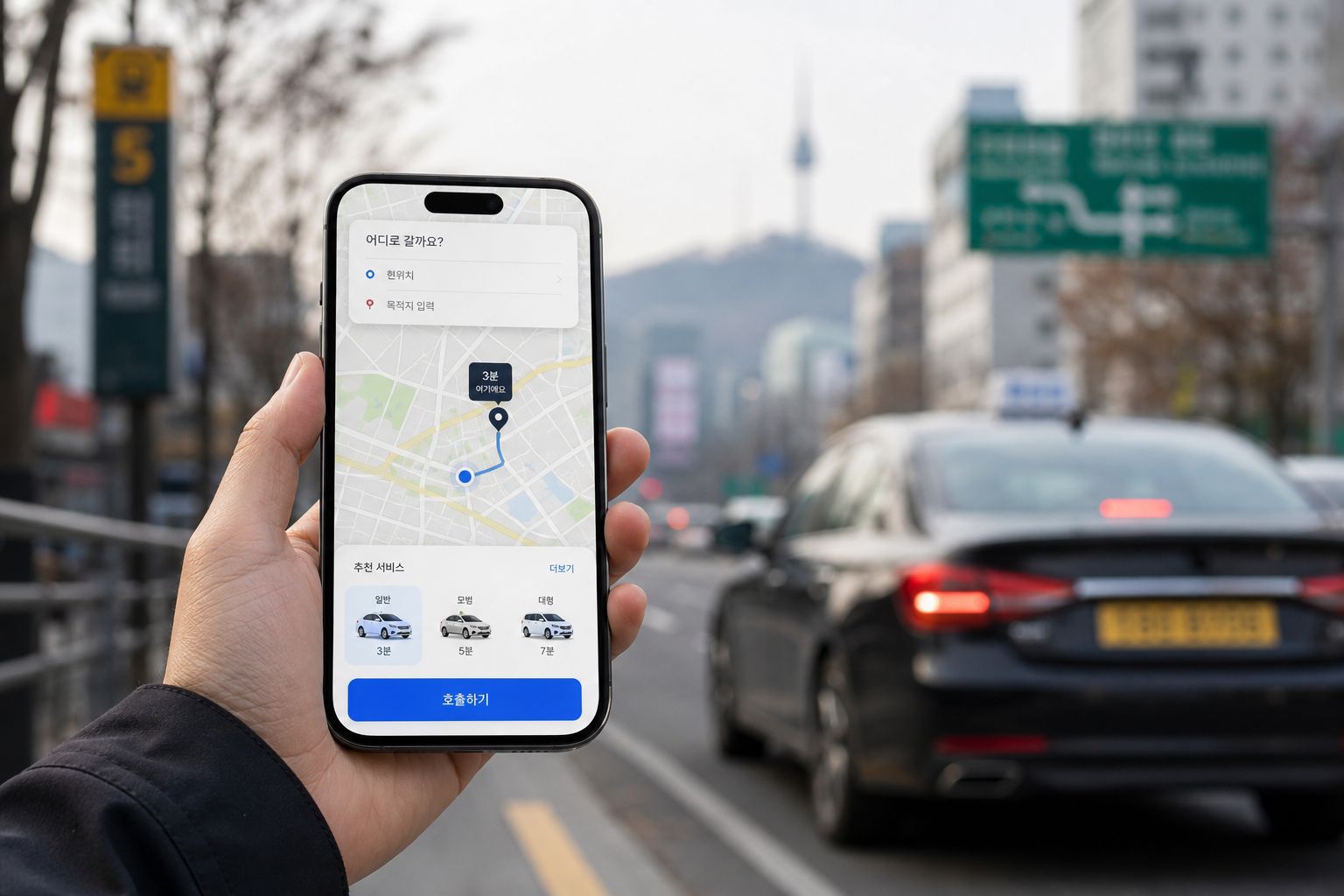旅客以手機開啟韓國叫車 App