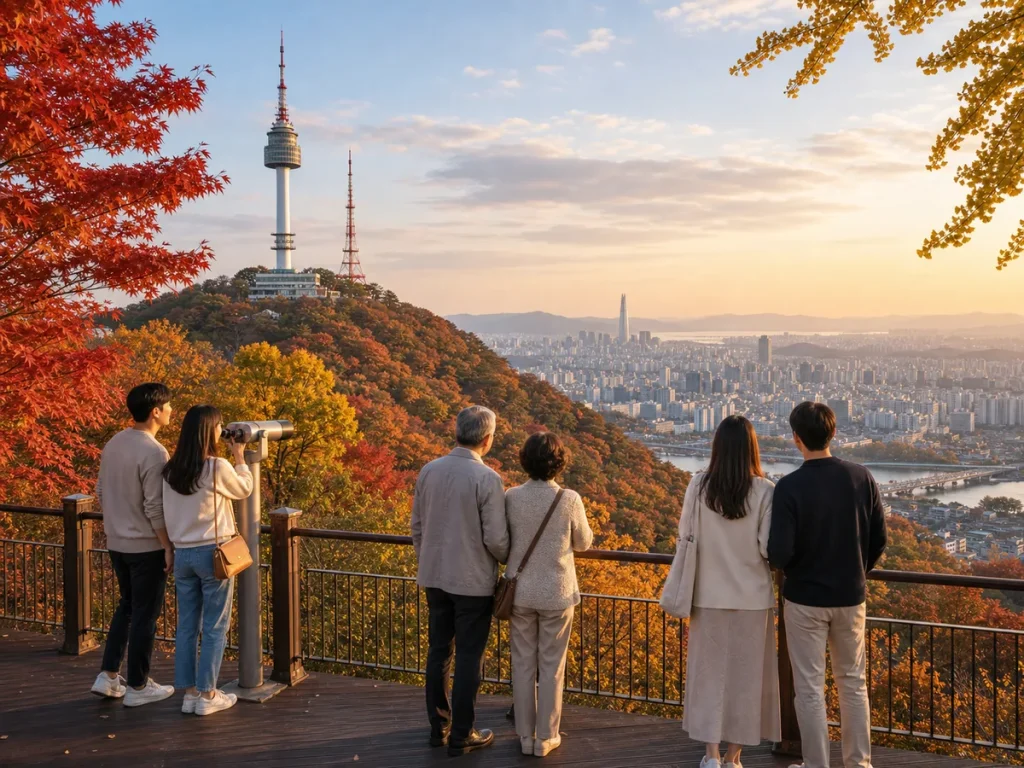 南山塔俯瞰首爾秋色