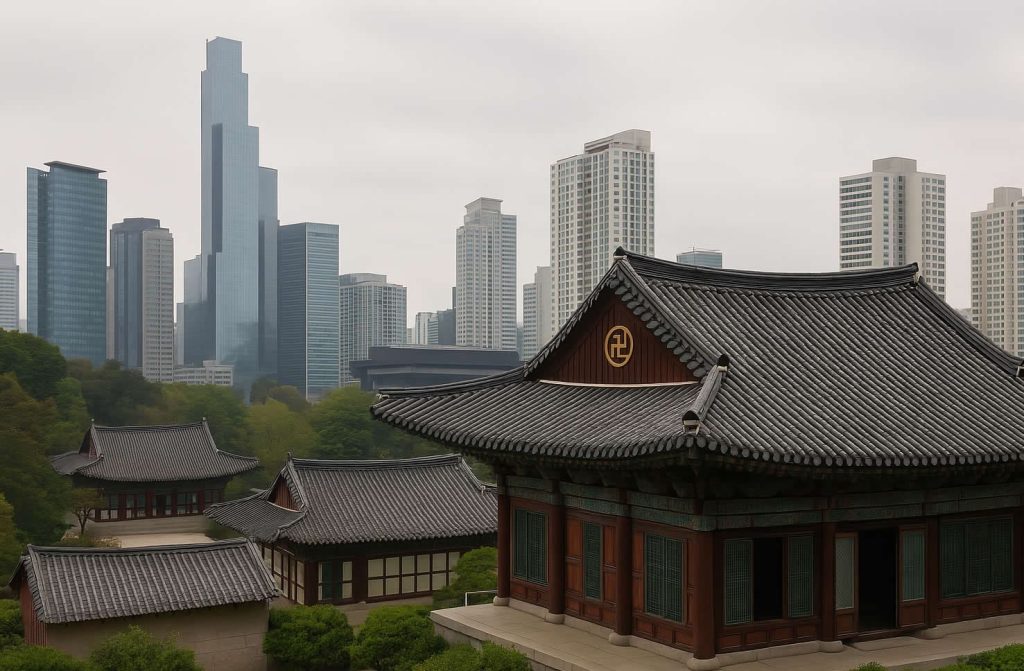 首爾江南奉恩寺寺院建築與庭院景色