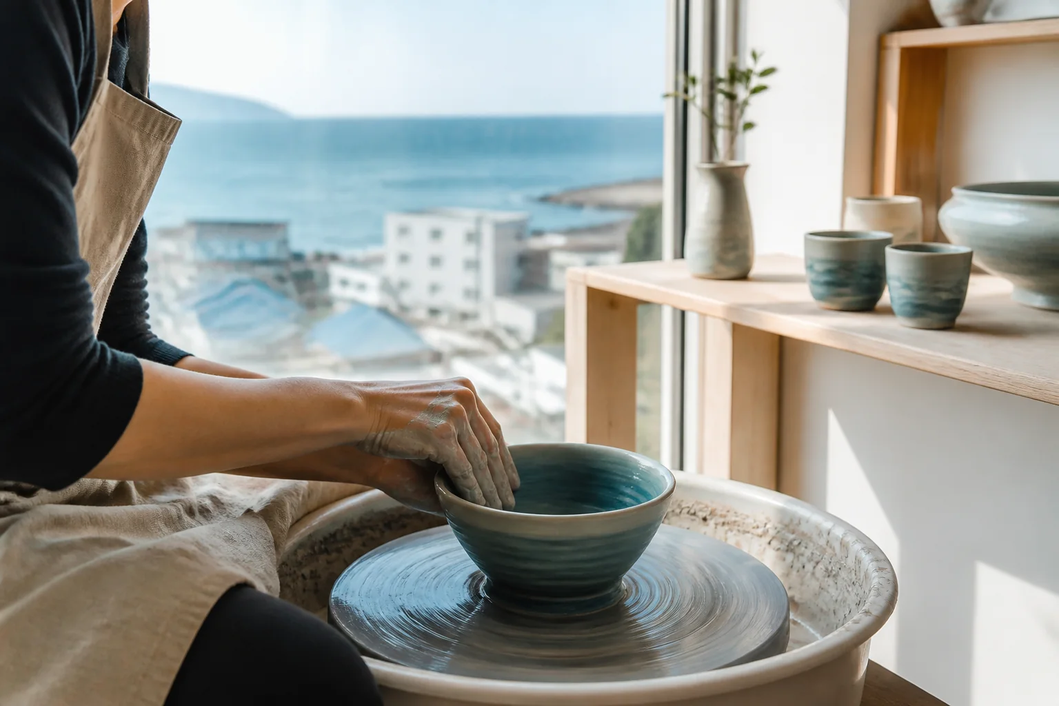 釜山海景陶藝工作室手作體驗情境示意