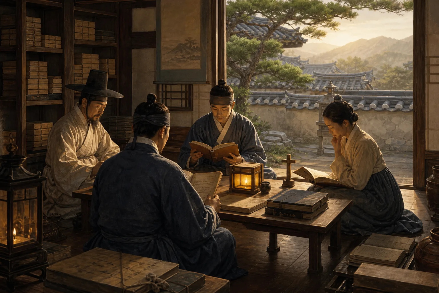 朝鮮時代韓國平信徒研讀天主教書籍的情境示意