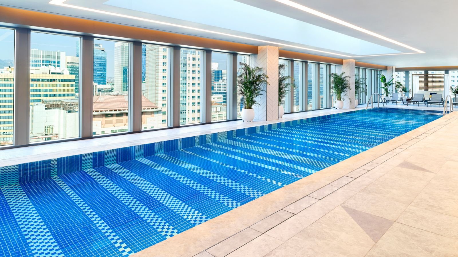 十五樓室內泳池與城市窗景