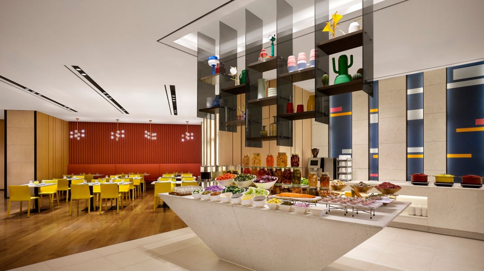 NOOK 餐廳的自助餐檯與座椅