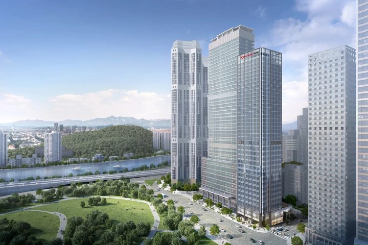 Travelodge Suites 釜山 Centum 所在的大樓群與河岸